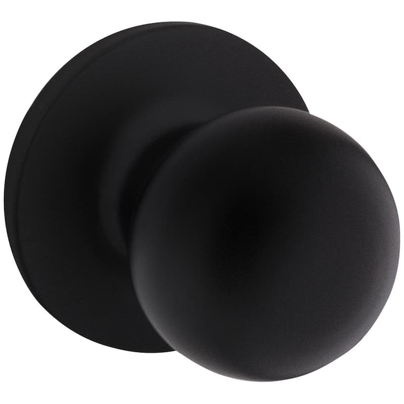 Kwikset Regina Passage Door Knob Set with Round Rose from the SafeLock - Matte Black