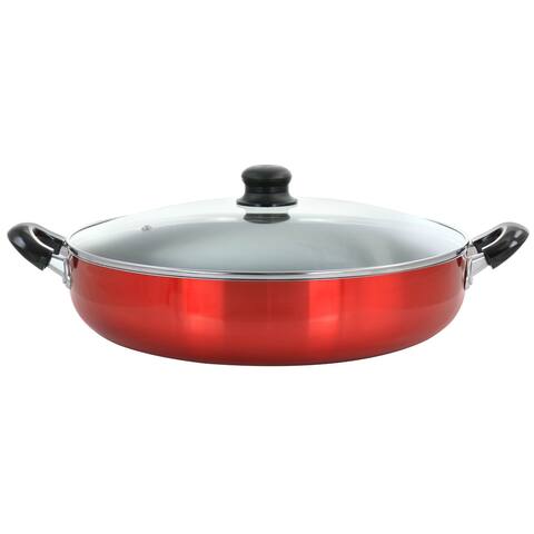 Better Chef 14 Inch Red Aluminum Deep Fryer Pan with Glass Lid - 14 Inch