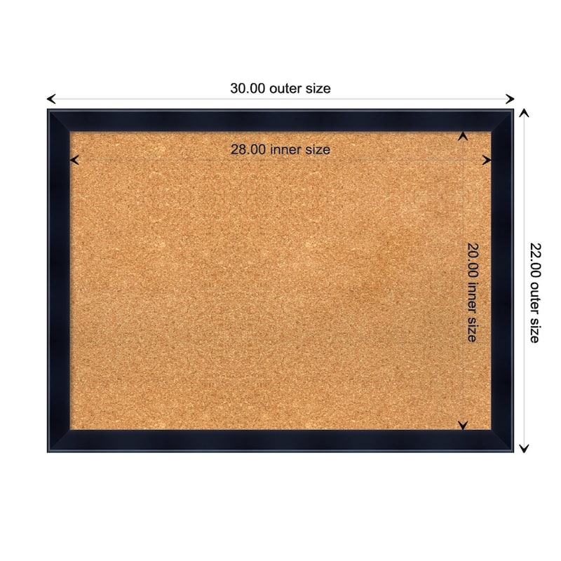 Madison Black Wood Framed Natural Corkboard Bulletin Board - Board Size 28x20
