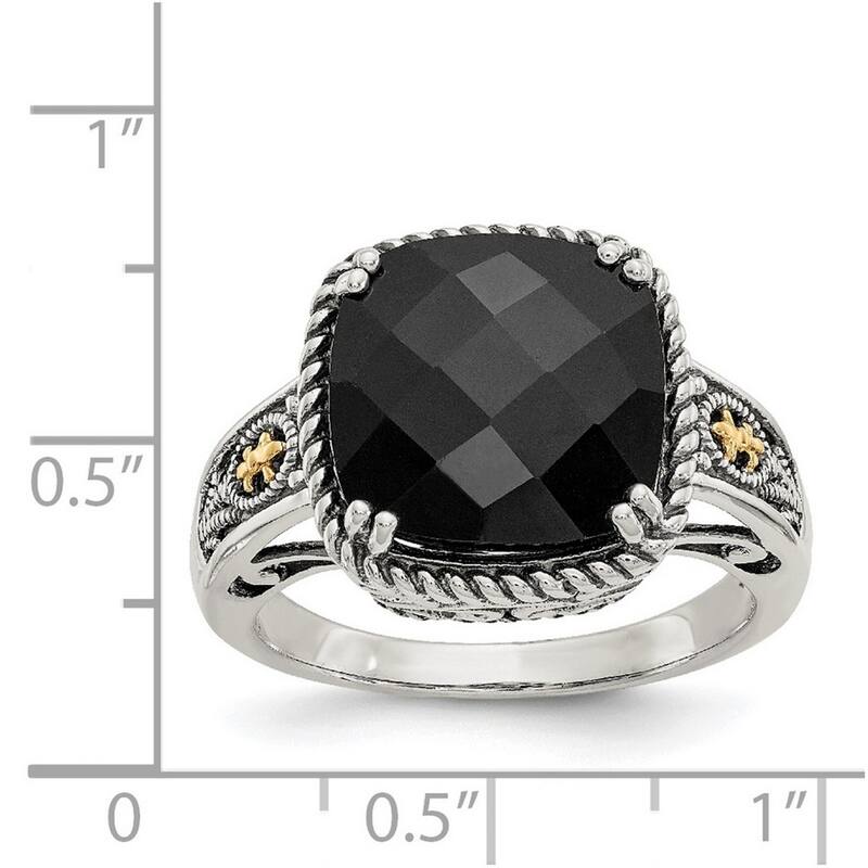 Curata 925 Sterling Silver With 14k Simulated Onyx Ring
