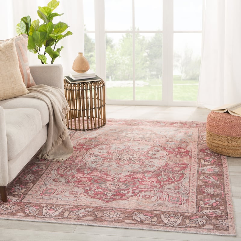 Machine Washable Gracewood Hollow Daguiar Pink and Blue Medallion Area Rug