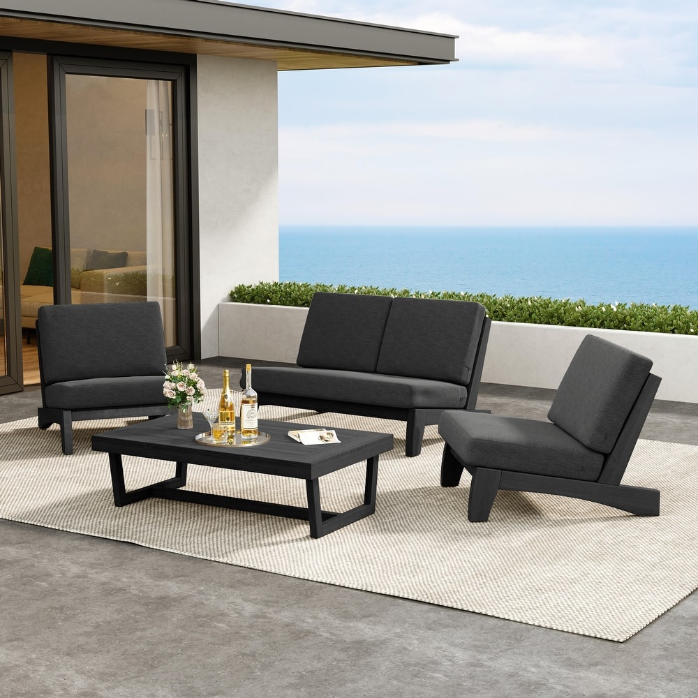 Patio 4 Pieces Teak Wood Conversation Set With Coffee Table