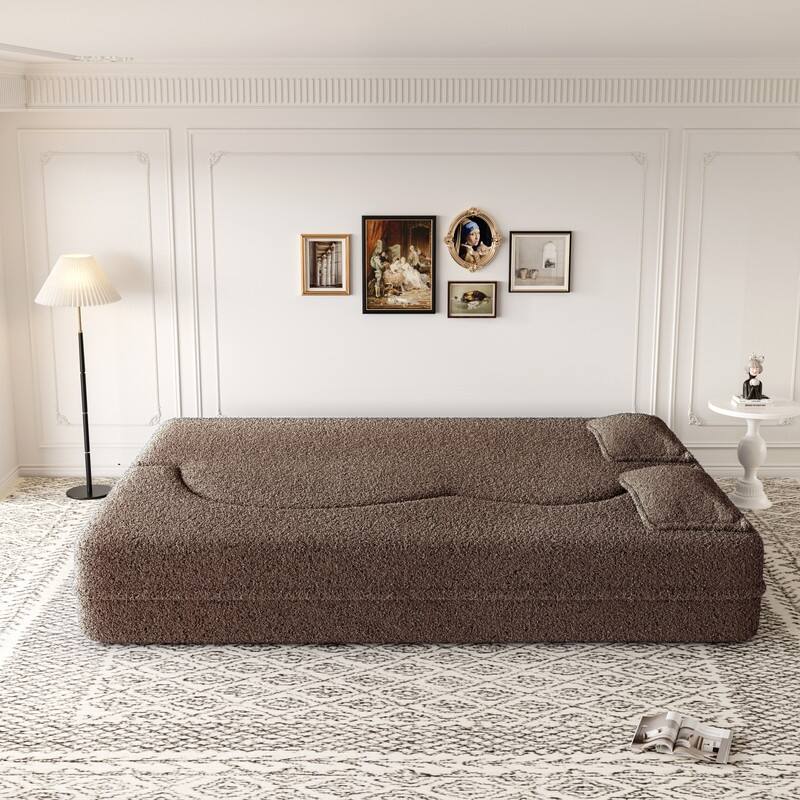 Modern Convertible Floor Sofa Bed - Full Size Foldable Sleeper with Memory Foam, 2 Pillows & No Assembly Needed
