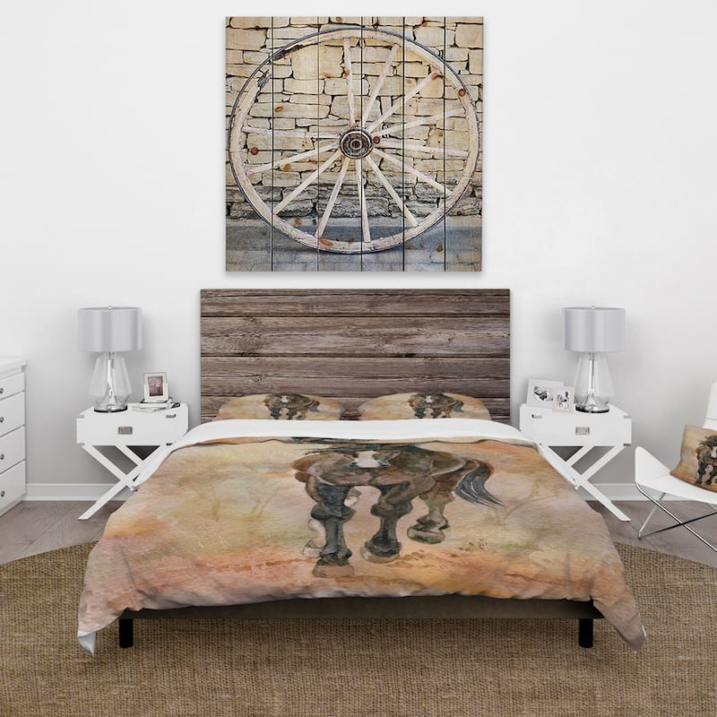 Designart 'Portrait Of Beautiful Chestnut Horse II' Farmhouse Duvet Cover Set