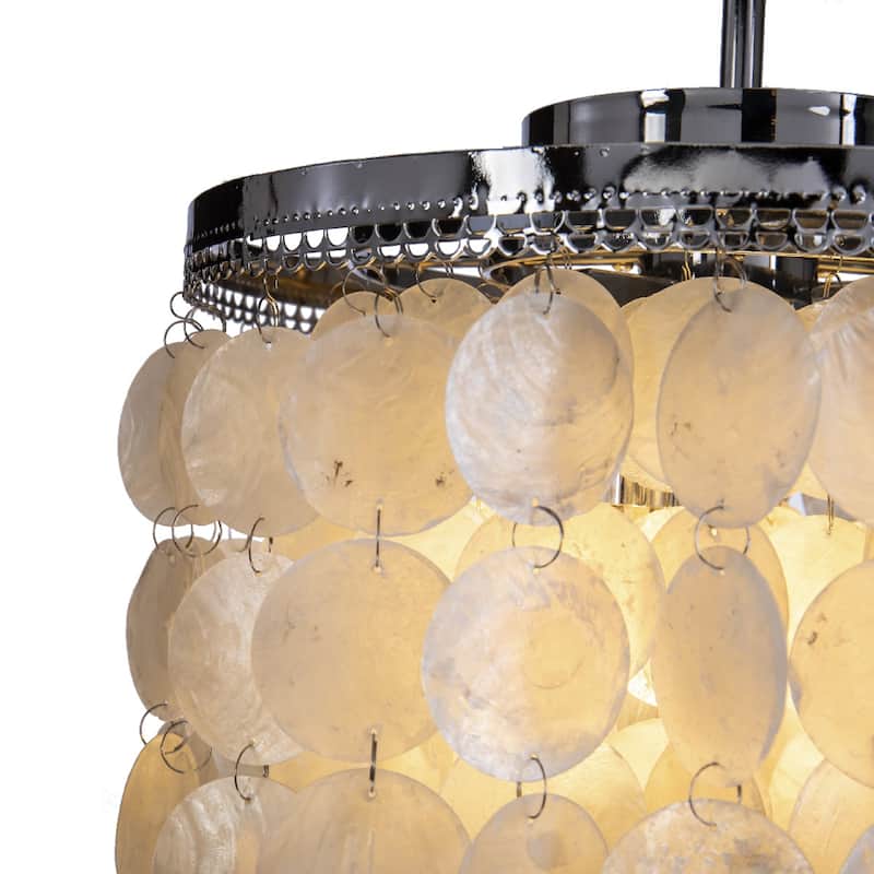 3-Light Indoor Capiz Shell Chandeliers 13" Coastal Decor Pendant Lighting-OB - 14 inches