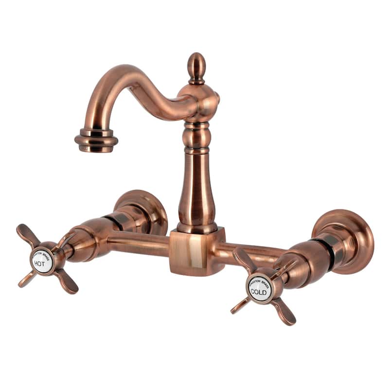 Kingston Brass Essex Double-Handle Wall-Mount Pre-Rinse Bridge Kitchen Faucet - Antique Copper