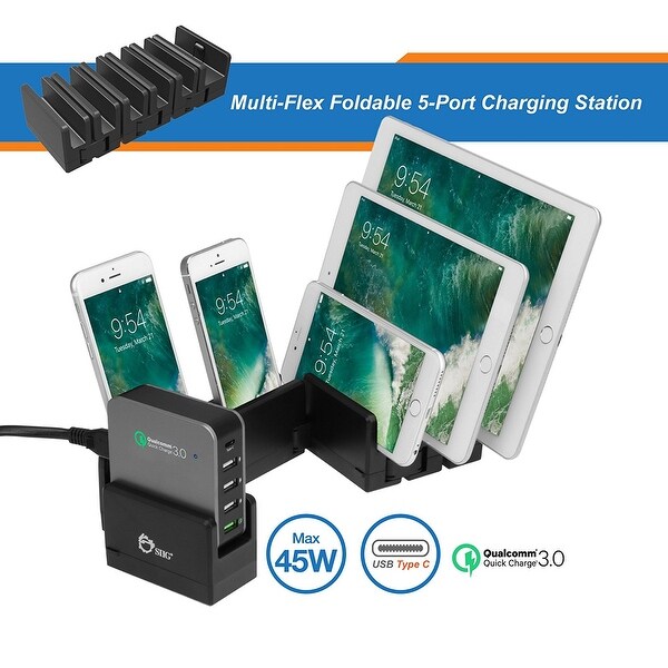 Siig Ac-Pw1814-S1 Multi-Flex Foldable 5-Port Charging Station - Black