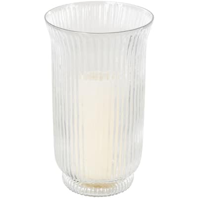 Glass Ribbed Fluted Candle Holder - Clear - Roche River Decor - 6"W x 6"L x 11"H