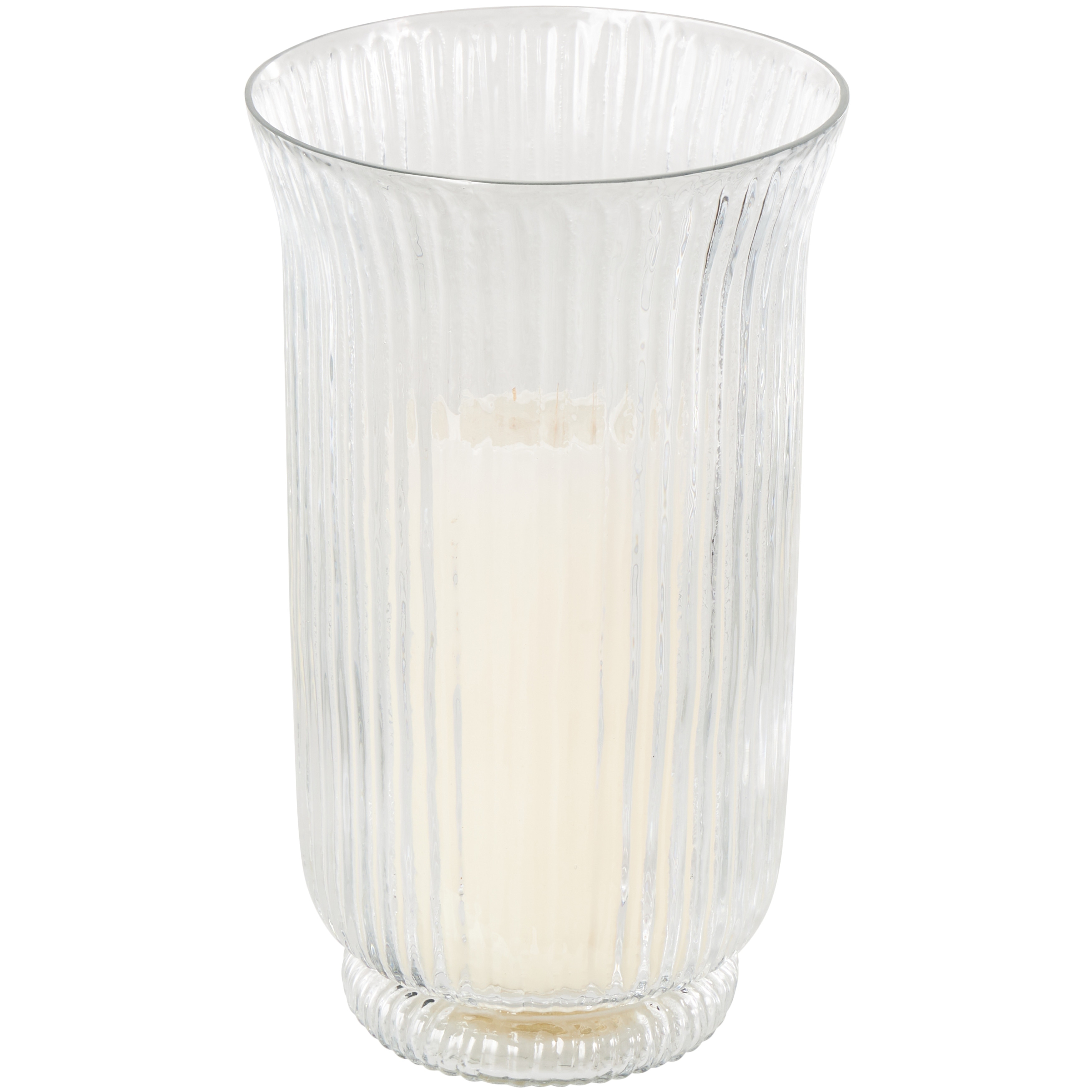 Roche River Decor - Glass Ribbed Fluted Candle Holder - Clear - 6"W x 6"L x 11"H