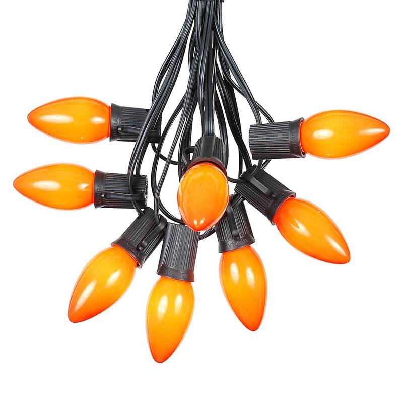 100 Foot C9 Ceramic Christmas Light Set, Hanging String Lights, Black Wire - Orange