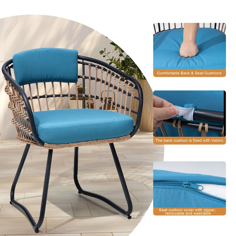Outdoor Wicker Chairs Patio Dining Chairs Cushioned PE Rattan Seating Set
