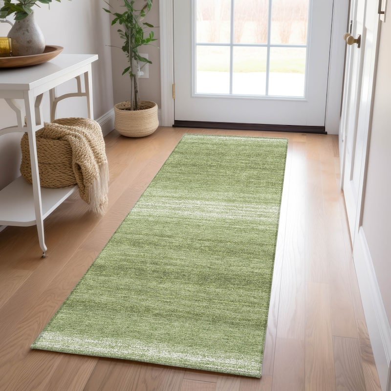 Machine Washable Indoor/ Outdoor Ombre Stripe Chantille Rug - Green - 2'3" x 7'6"
