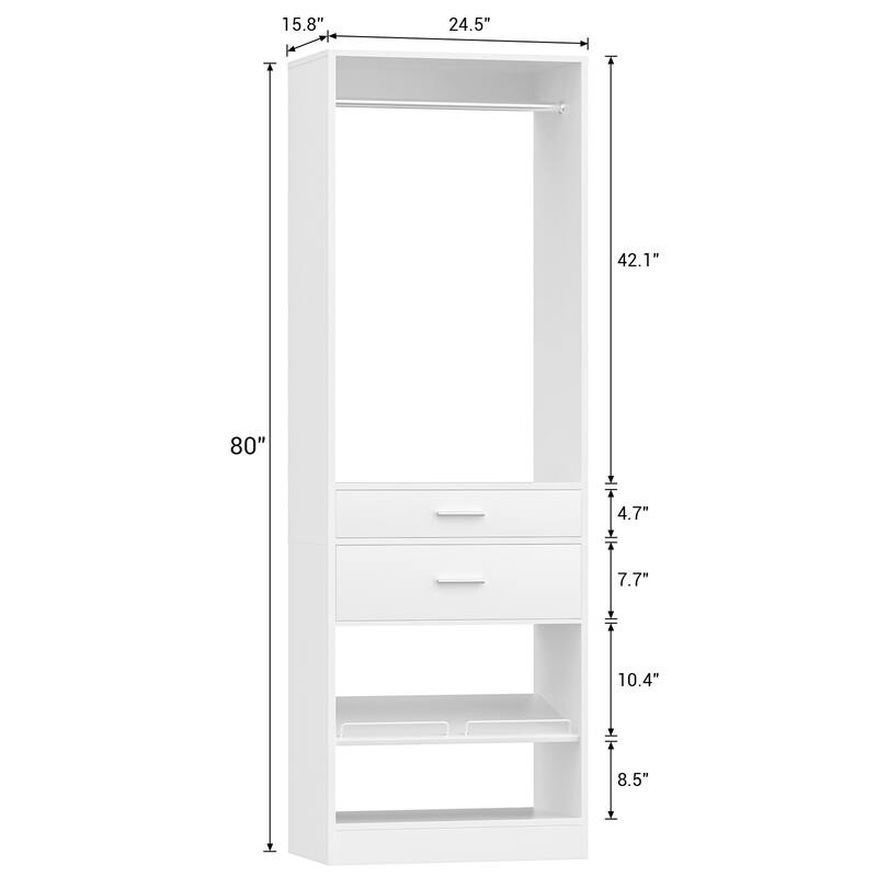 Set of 3 75'' Closet System with Metal Pegboard ＆ Shoe Rack ＆ Hanging Rods ＆ 4 Drawers, Space-saving Walk-in Closet Organizer