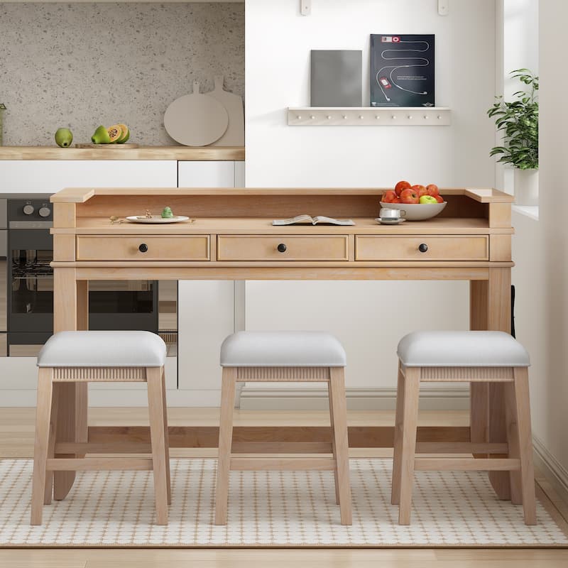 4-Piece Retro Dining Set for 3 with Storage Drawers, Small Space Kitchen Table & Chairs