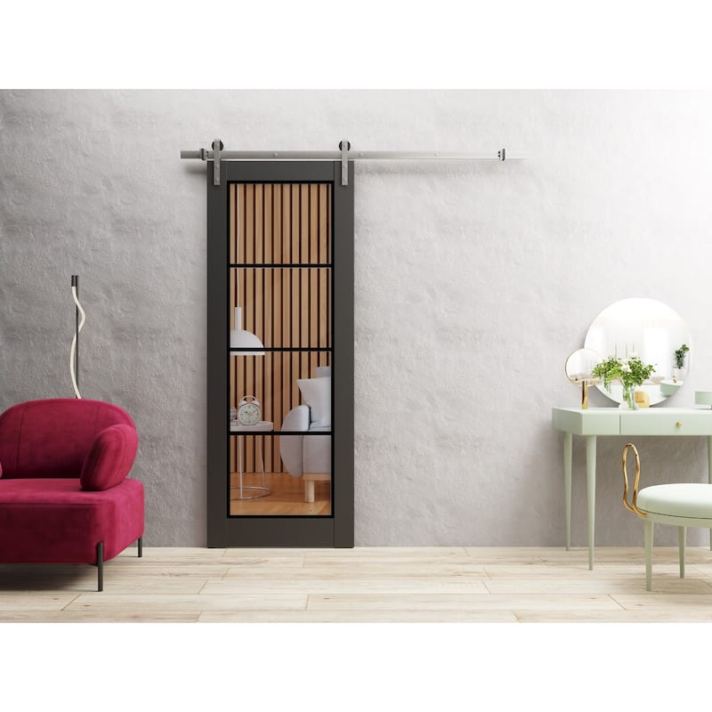 Sturdy Barn Door 18 x 80 Lucia 2466 Matte Black Clear Glass 6.6FT