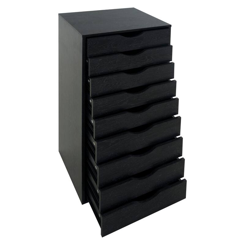 Narrow Wooden 9-Drawer Cabinet with Smooth-Glide Drawers and Top Storage Shelf