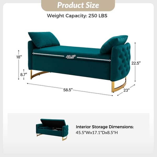 dimension image slide 0 of 5, Robert Modern Upholstered Flip Top Storage Bench with Two Pillows by HULALA HOME