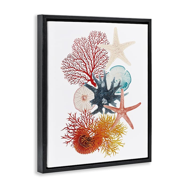 Stupell Coral & Undersea Creatures Framed Floater Canvas Wall Art Design By Ramona Murdock