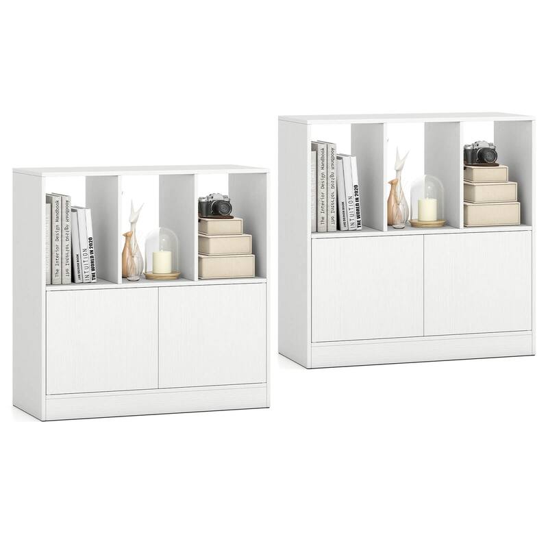 Costway 1/2 PCS Cube Bookcase with Doors, Open Compartments & Cabinet, - See Details - White-2 PCS