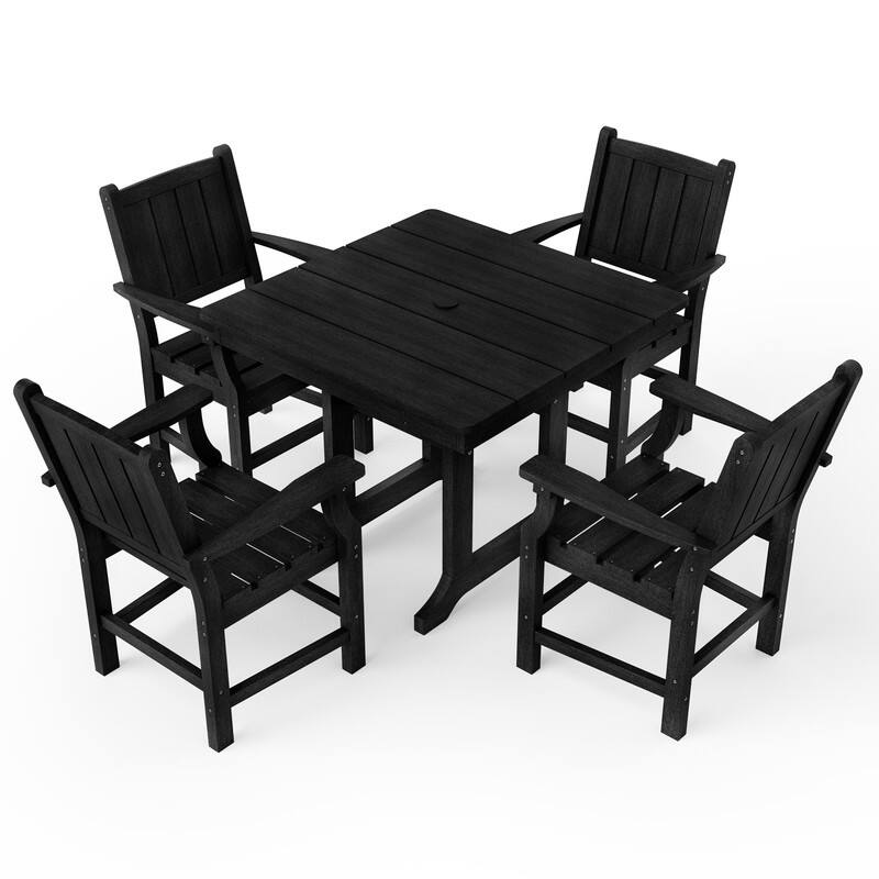 Black 5/7-Piece HDPE Plastic Patio Outdoor Dining Set with Arm Chairs