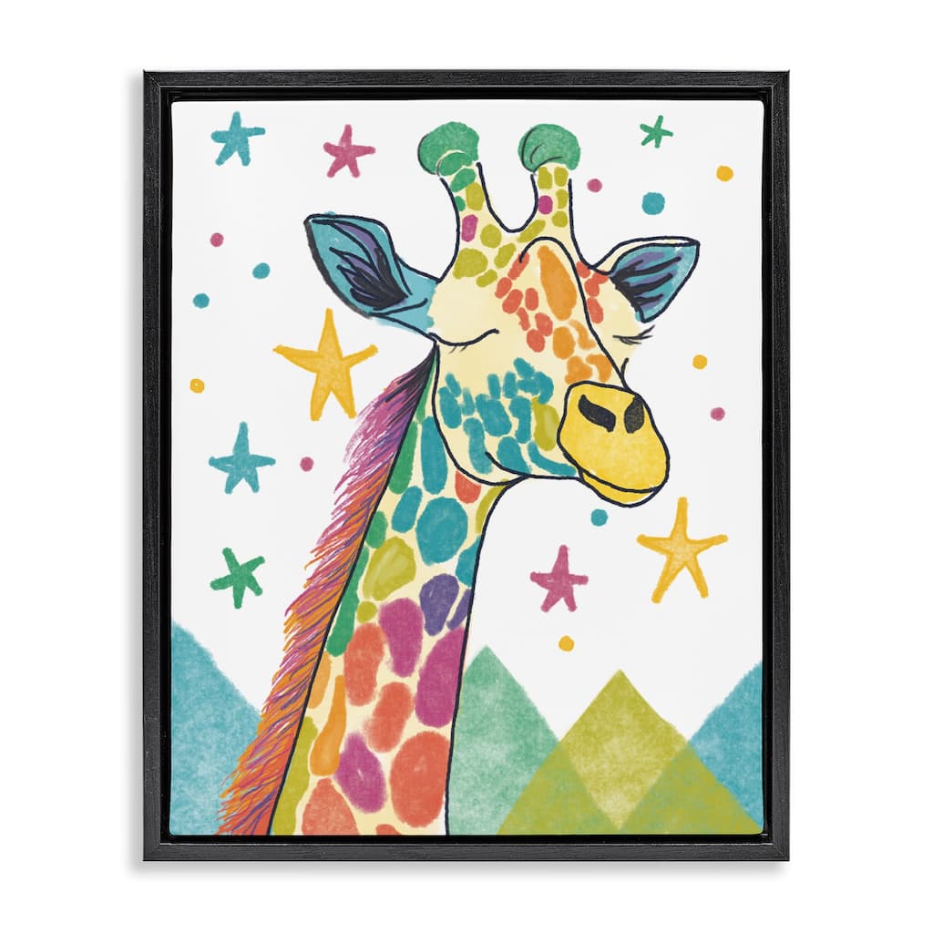 Stupell Whimsical Hued Giraffe & Stars Framed Floater Canvas Wall Art Design By Chen Alyesh