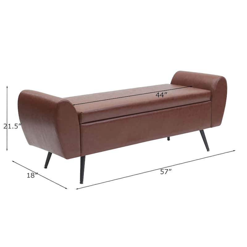 Upholstered 56"W Flip Top Storage Bench with arms