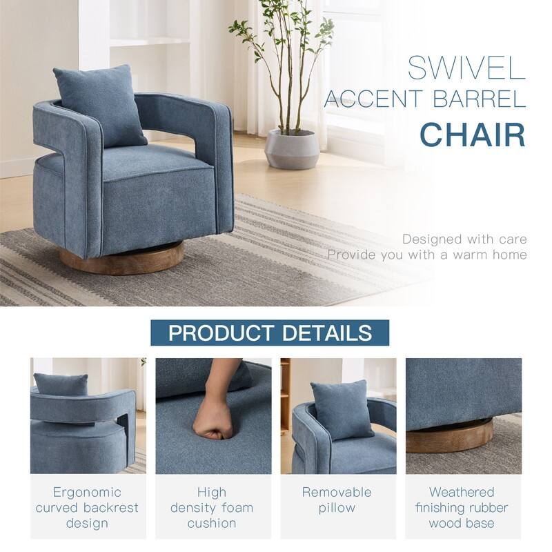 360 Degree Swivel Accent Chair with Solid Wood Base,Linen Blend