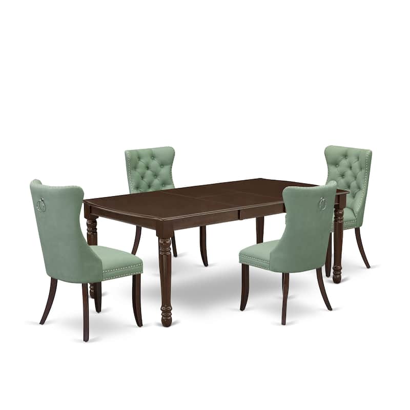 East West Furniture Kitchen Set Consists of a Rectangle Dining Table and Upholstered Chairs, Mahogany (Pieces Options)