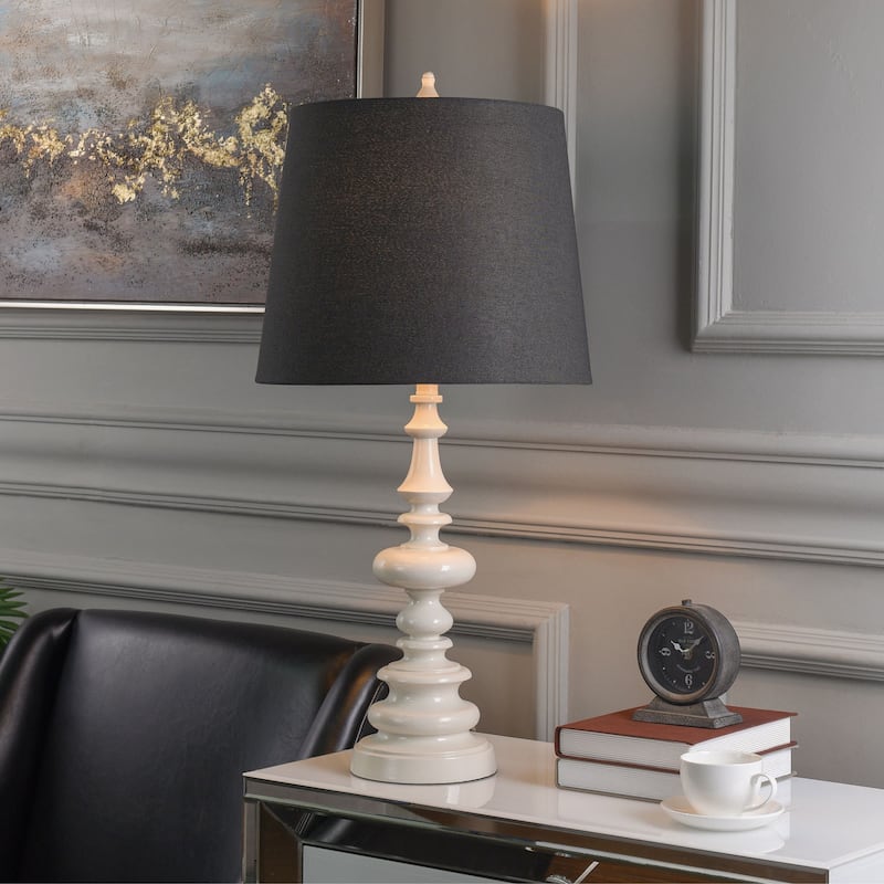 StyleCraft Poly Table Lamp - Cream Finish - Black Linen Shade