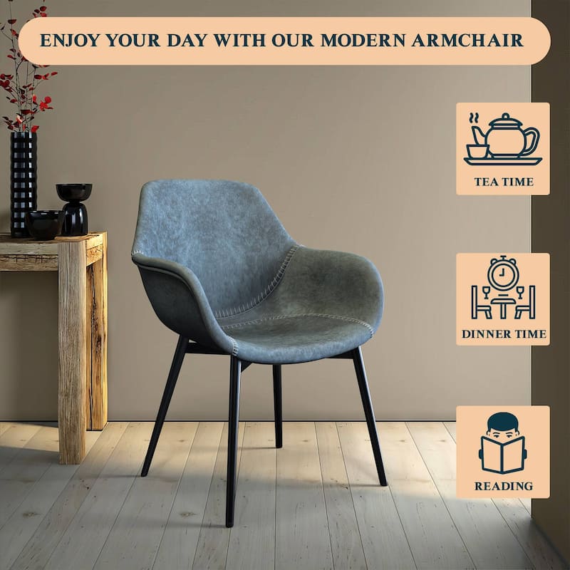 Markley Leather Dining Chair with Iron Legs Set of 4 Modern Accent Armchair
