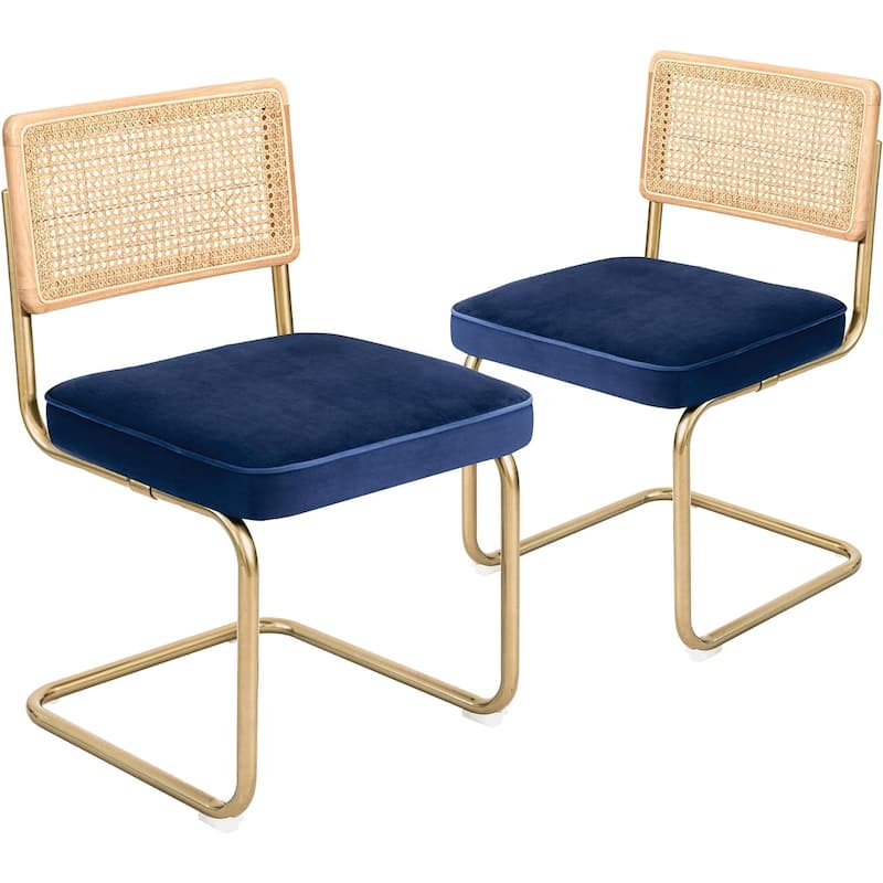 CangLong , Upholstered Velvet Seat Armless Chairs with Metal Legs for Home Kitchen Dining Room, Set of 2, Blue - Dining Height - Set of 2