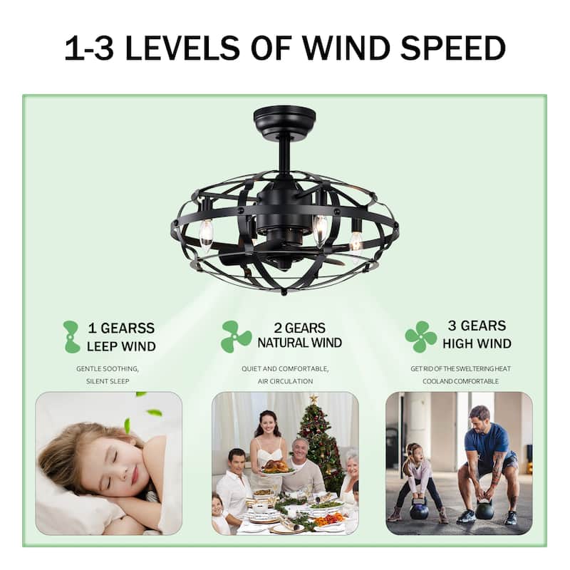 18 inch Low Profile Small Caged Ceiling Fan with Remote Control, 6 Speed Industrial Ceiling Fan Light Kit