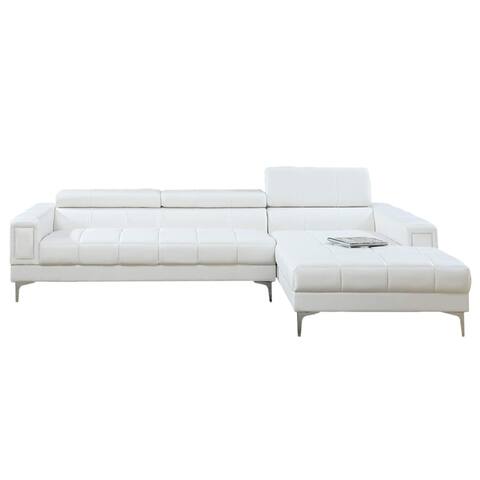 2 Piece Leatherette Sectional Set Metal Leg Support, White and Silver