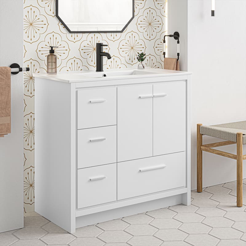 Virage 36 Freestanding, Bathroom Vanity In Glossy White