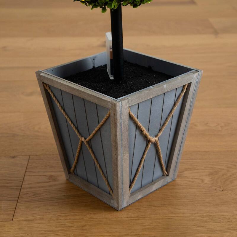 Potted Double Ball Boxwood Artificial Topiary Tree - 3' - Clear LED Lights