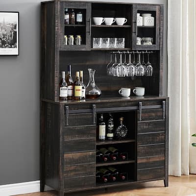 Farmhouse Wine Cabinet with Wine Rack