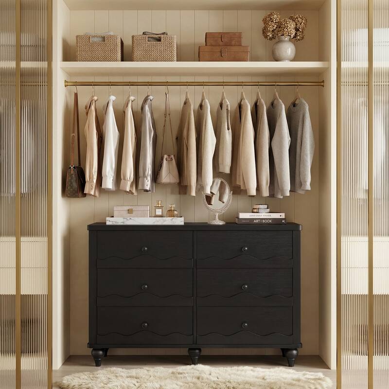 Narill Wave-Inspired 6-Drawer Dresser Closet Organizer, 43-In Chest of Drawers TV Stand