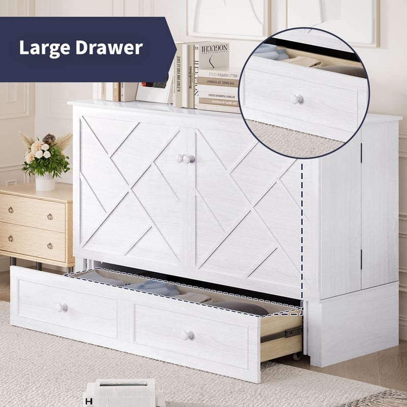 Mixoy Queen Size Murphy Bed Chest with Mattress and Storage