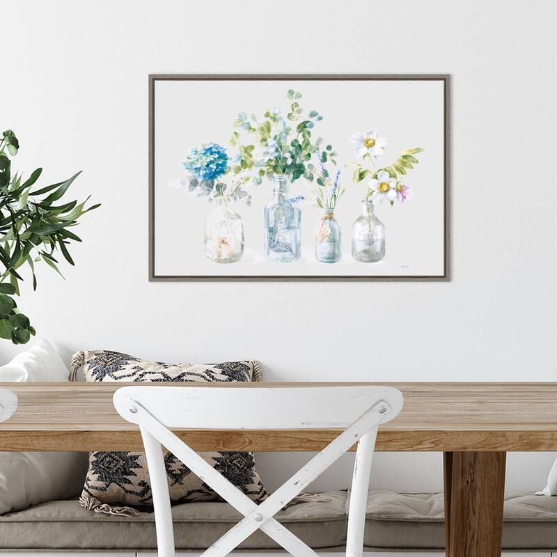 Beach Flowers I Grey by Danhui Nai Framed Canvas Art