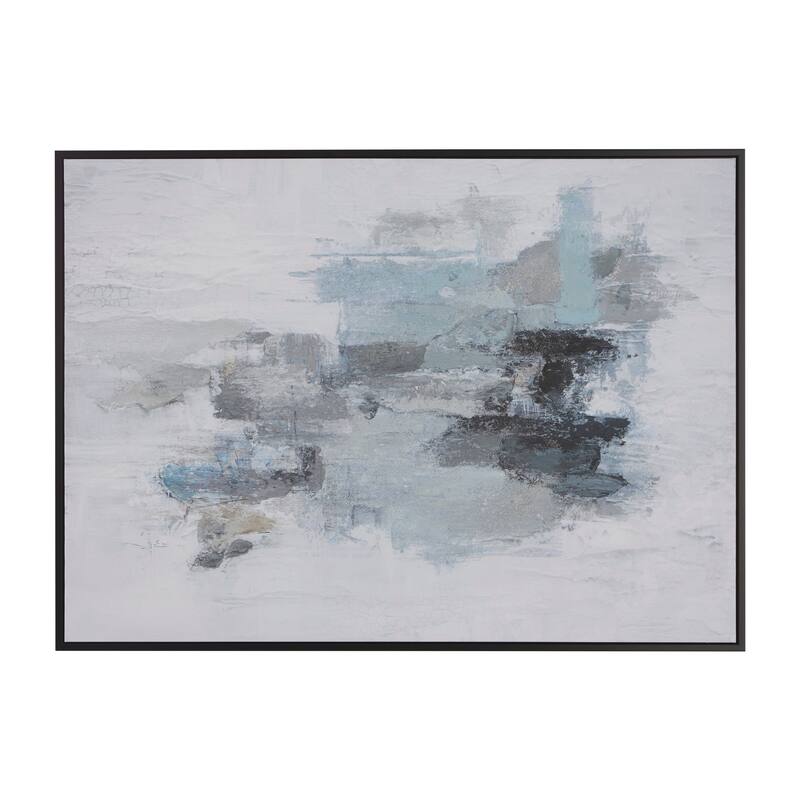 Blue Canvas Abstract Living Room Framed Wall Art with Black Frame