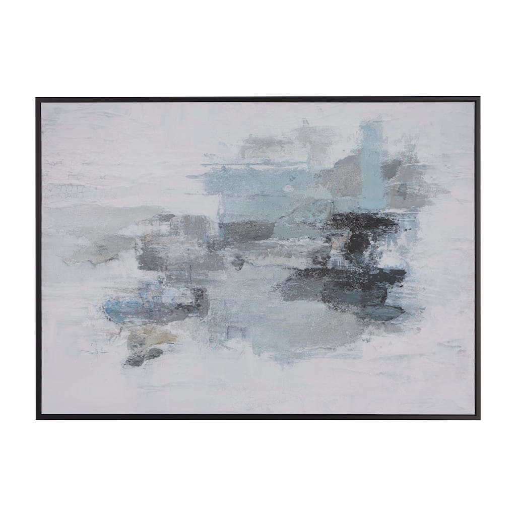 Blue Canvas Abstract Living Room Framed Wall Art with Black Frame