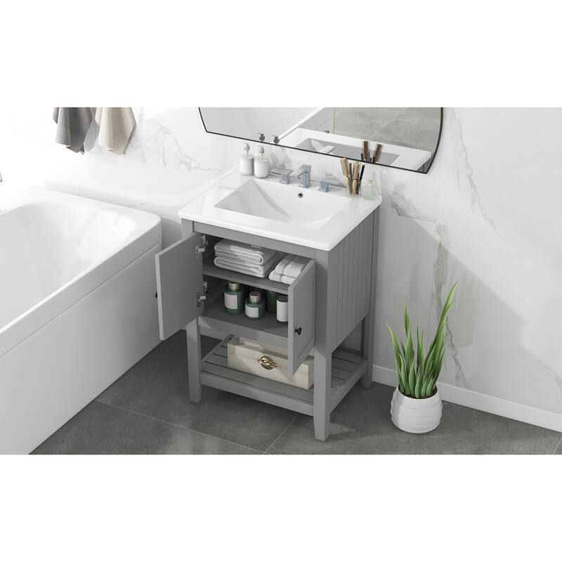 Bathroom Vanity with Sink, Small Storage Cabinet with 2 Soft Closing Doors, Sink Vanity with Solid Wood Frame
