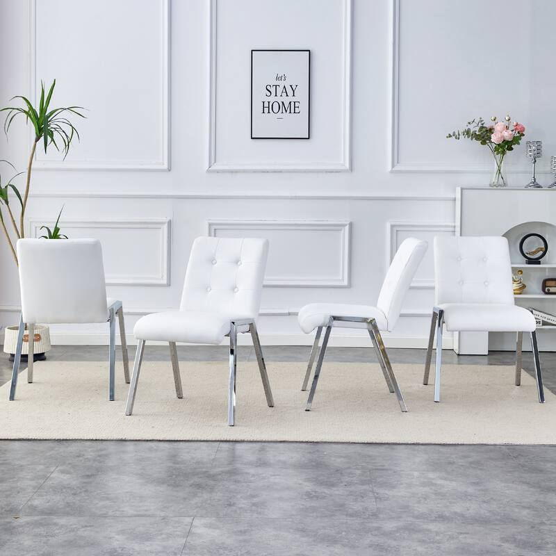 Armless High Backrest Dining Chair with Electroplated Metal Legs