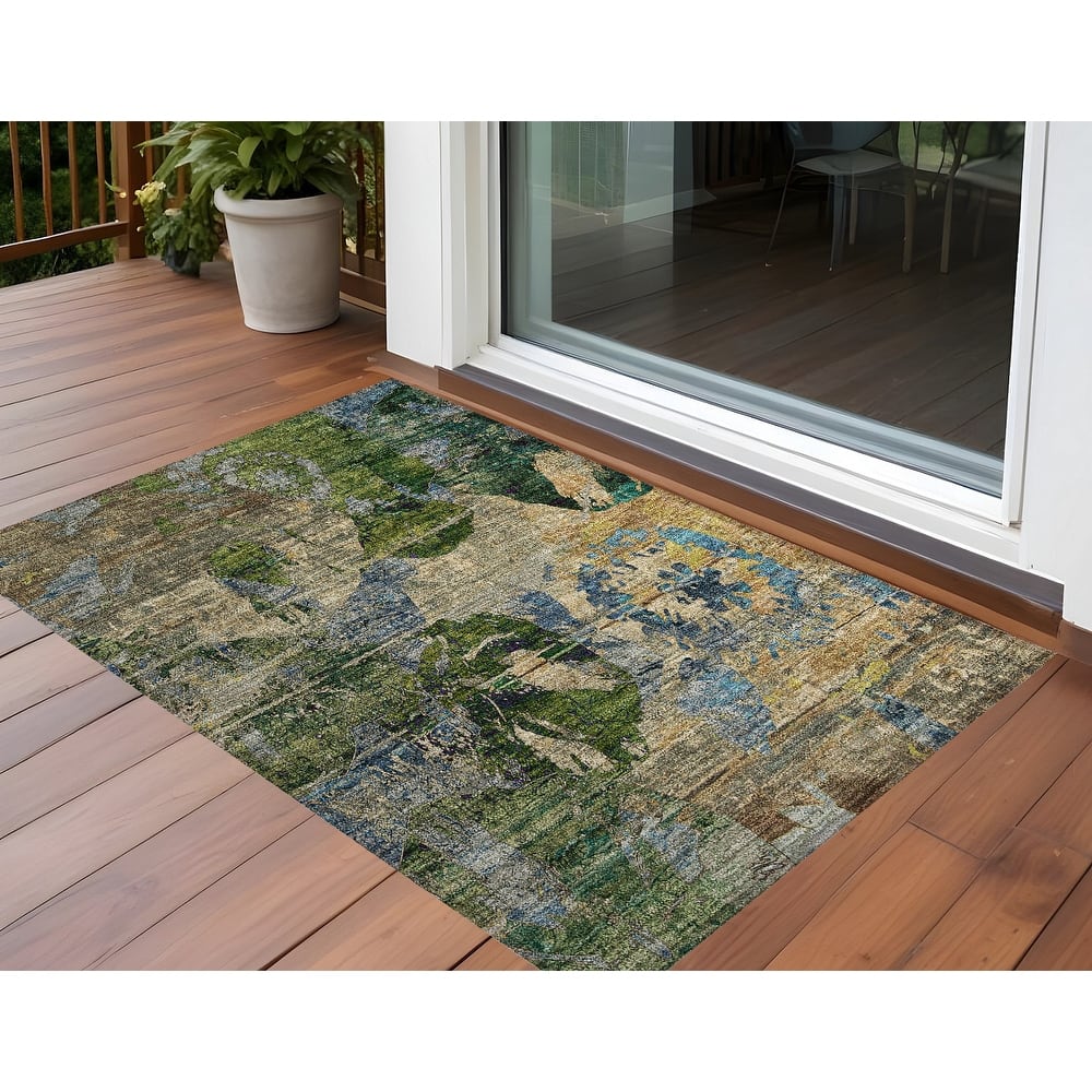 Hato Lush Floral Weather Resistant Versatile Elegance Runner Outdoor Rug