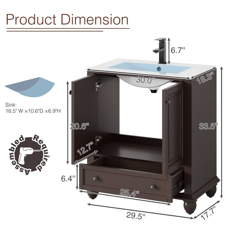 Bathroom Vanity with Sink Combo Set, Free Standing Bathroom Storage Cabinet