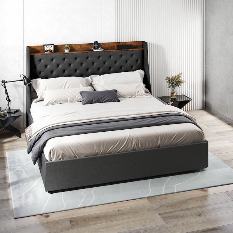 Moasis Nail Headboard Linen Fabric Bed Frame