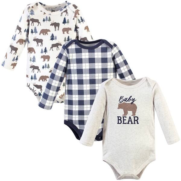 slide 1 of 1, Hudson Baby Infant Boy Cotton Long-Sleeve Bodysuits 3pk, Moose Bear 0-3 Months - Moose Bear 3-Pack