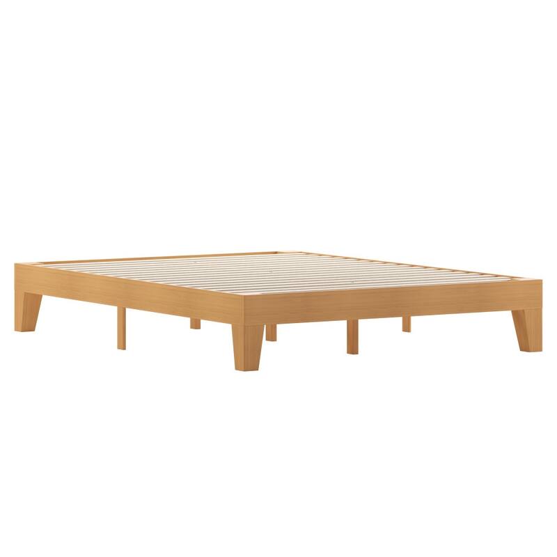 Wood Platform Bed with 14 Wooden Support Slats