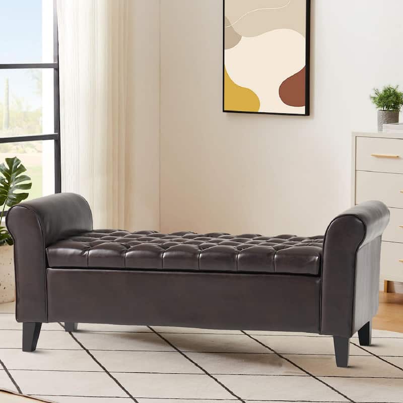 Modern Stylish Upholstered Storage Bench with Flip Top - Brown