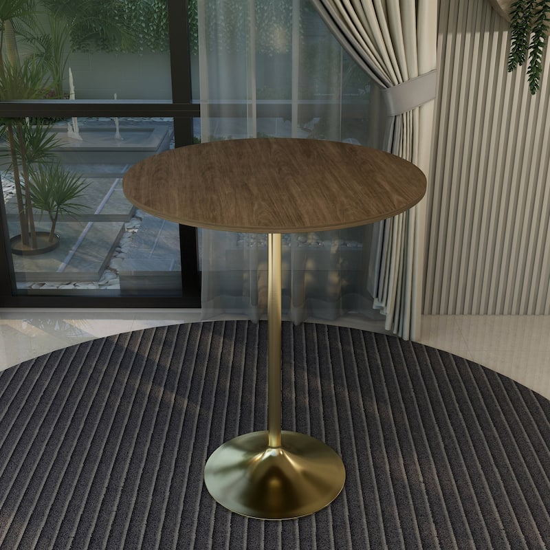 LeisureMod Verve 36" Round Dining Table with MDF Wood TableTop and Brushed Gold Base for Kitchen & Dining Room